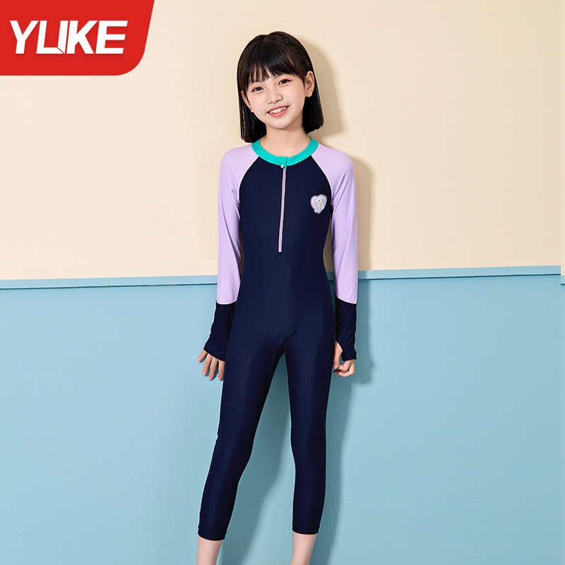 子供水着女の子スプリット長袖ズボン日焼け止め水着 2025 新しい中型および大型子供女の子温泉水着|undefined