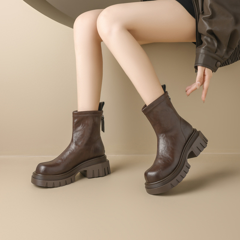 Augusto Lion Brown Martin Boots mujeres 2025 nuevo otoño invierno más vello tubo corto fondo grueso tubo Chelsea botas delgadas