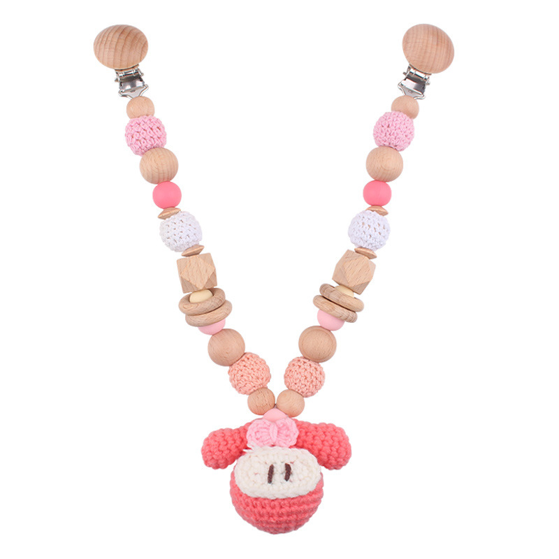 Cadena de chupete de bebé Campana de cama de bebé de madera Muñeca de ganchillo cordón anti-pérdida Cochecito de bebé Hanging toy
