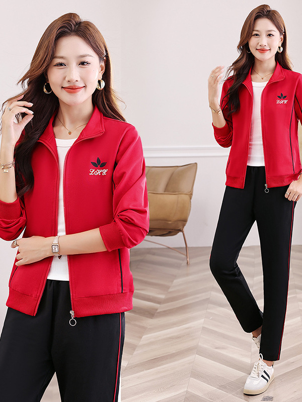 时尚休闲运动服套装女2025春秋爆款中年妈妈装大码秋季减龄三件套|undefined