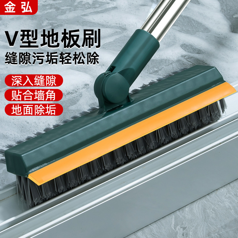 Three-in-one floor brush toilet floor seam brush long handle bristle cleaning brush bathroom floor scraping artifact