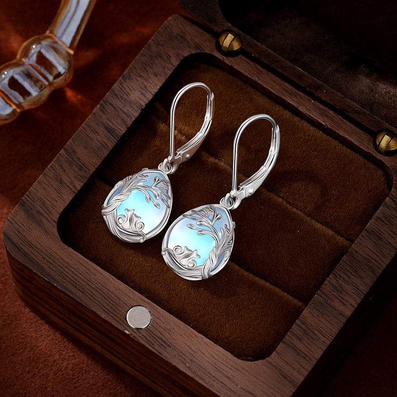 925 plata esterlina árbol de vida pendientes de piedra de luna pendientes de joyas transfronterizas para mujeres nichos europeos y estadounidenses de alta calidad pendientes de pendientes