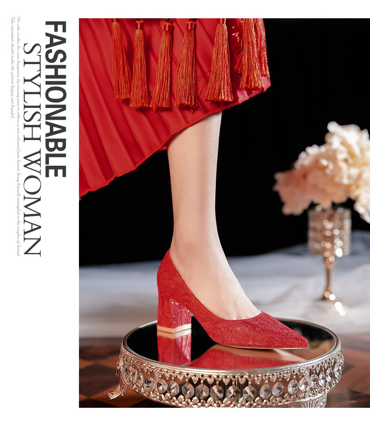 6555G Escarpins à bout pointu pour femme, talon compensé, dentelle française, collection 2025, bout ouvert._voghion.com