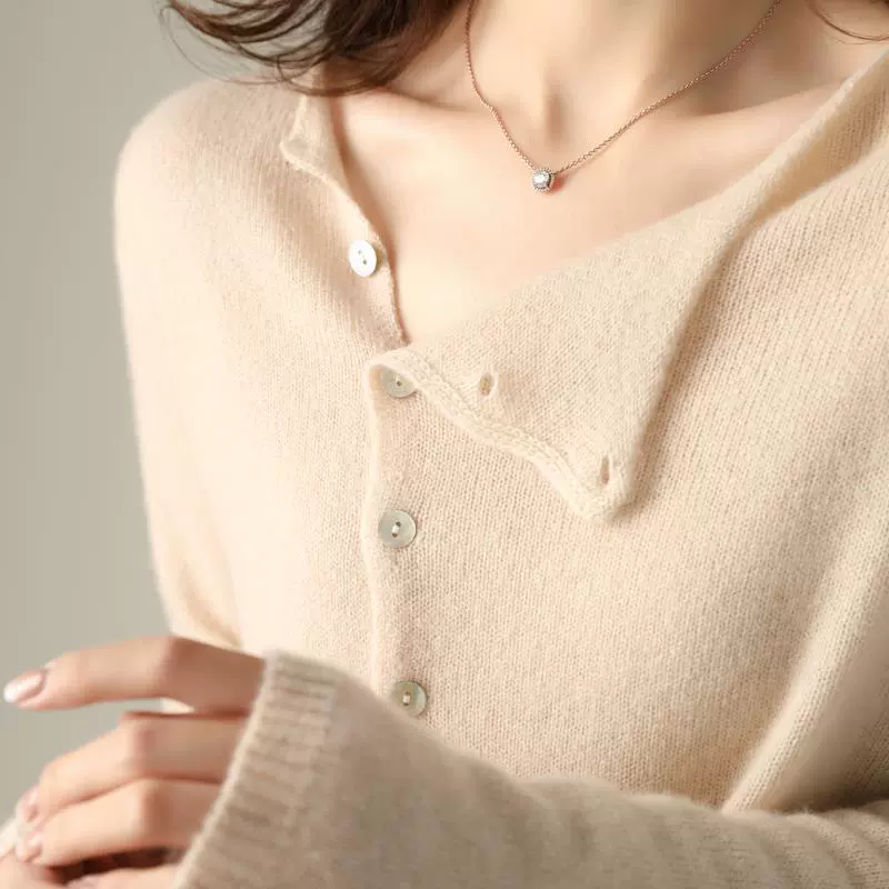Autumn cashmere thin knitted cardigan with a round collar