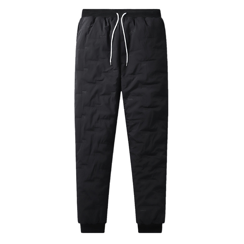 Pantalones de invierno de pluma para hombres más gruesos y calentamiento de lana sueltos, pantalones casuales de cachemira a prueba de viento y agua.