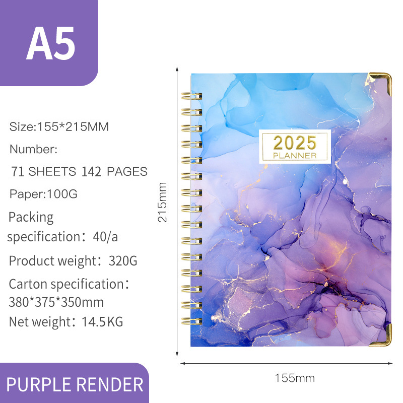 Versión en inglés transfronteriza 2025 Bloc de notas A5 Libro de círculo de doble línea Libro de planificación semanal en inglés Libro de planificación de horarios de gestión