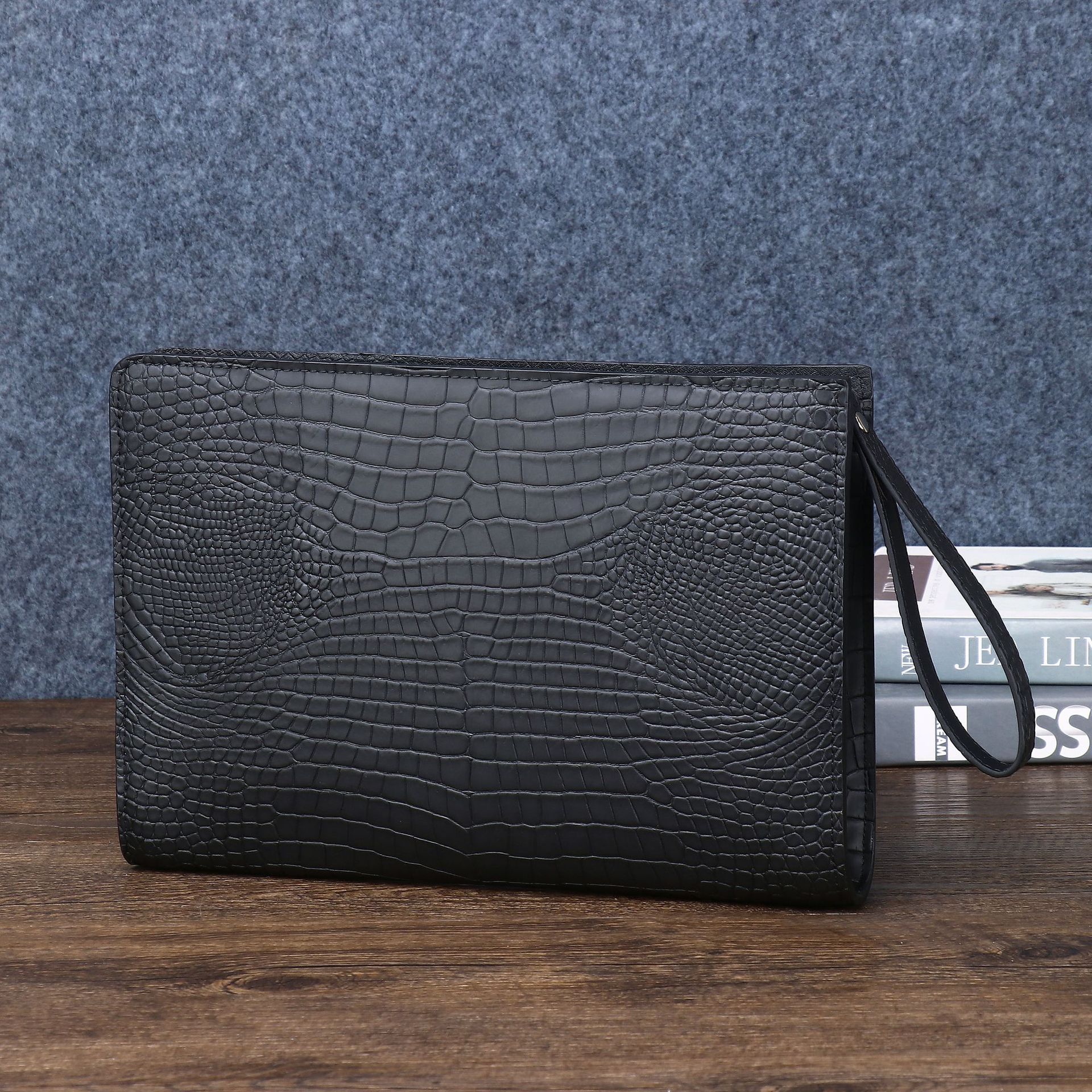 Túi clutch nam da vân cá sấu mờ nhiều ngăn thẻ dung tích lớn