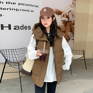 2023 New Style Cotton Vest Elegant Personalized Fashion Comfortable Solid Color All-match Warm Cold-proof Outer Wearing Hooded Cotton Ware