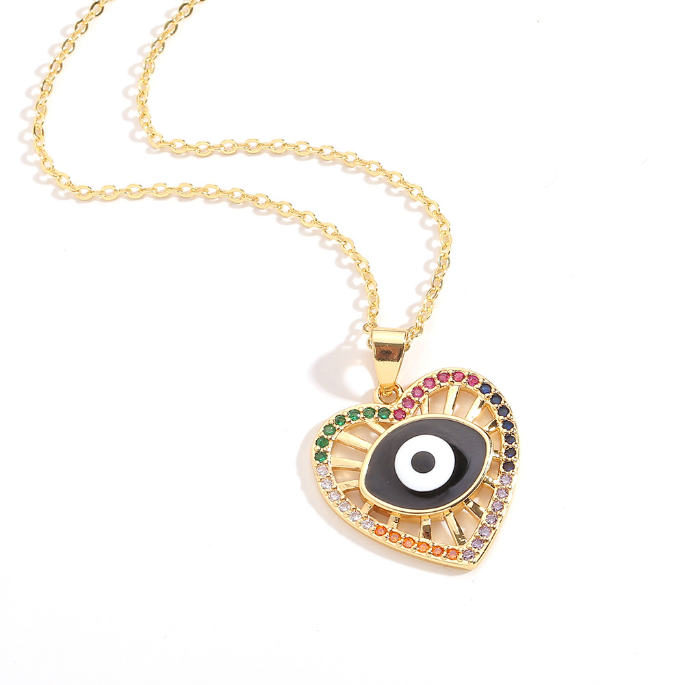 new copper zircon pendant heart-shaped evil eye necklace