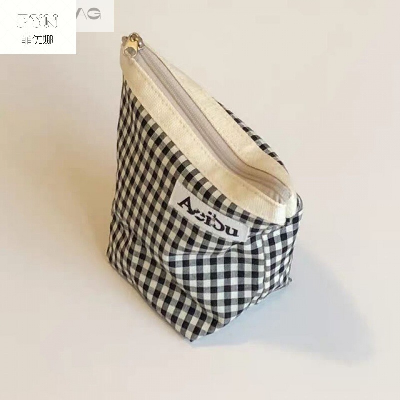 ins South Korea niche designer canvas mini plaid clutch coin purse portable cosmetic bag storage bag fashion