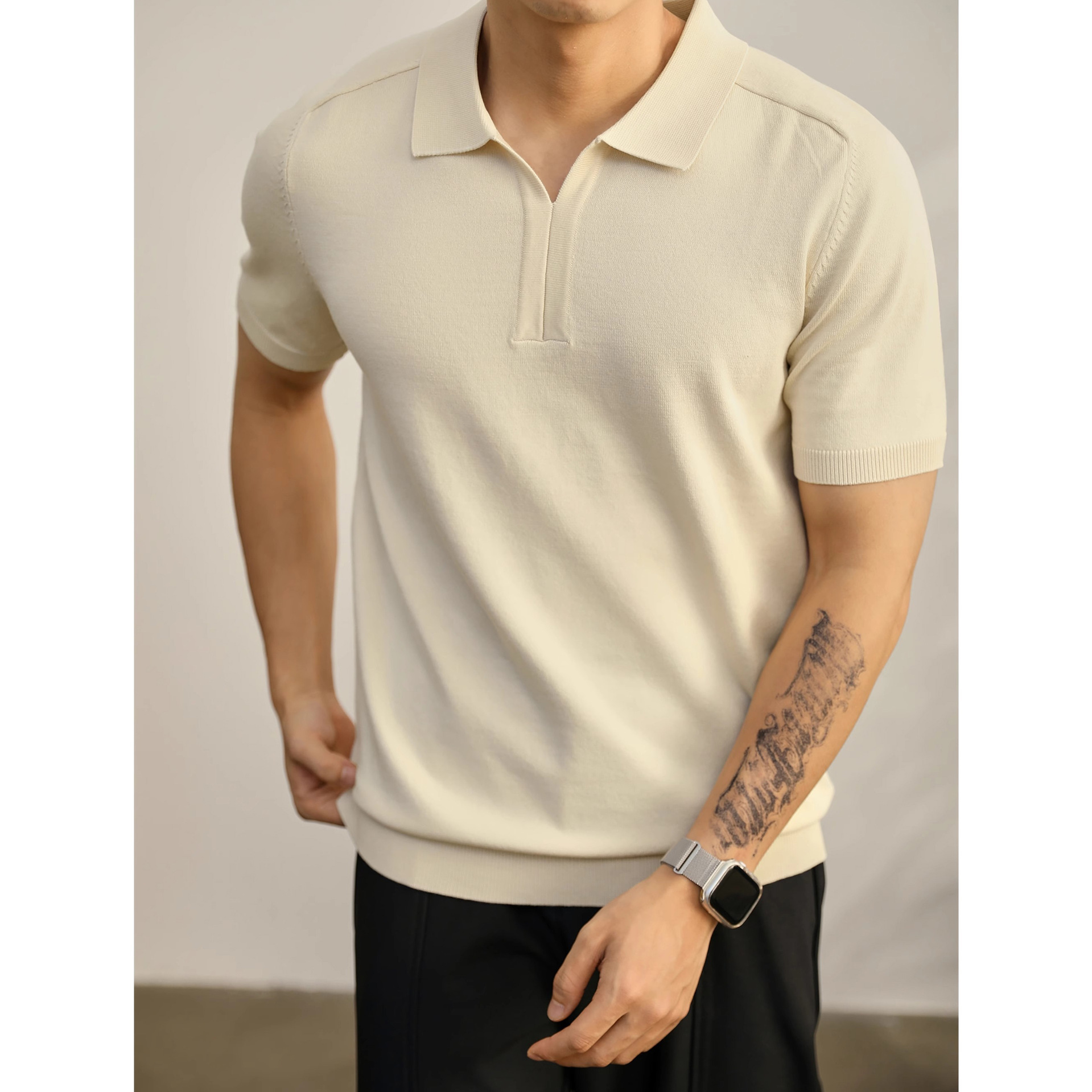 POLO camisa solapa suéter de manga corta cuello de gaviota masculino negocio británico delgado verano hielo seda comercio exterior transfronterizo al por mayor