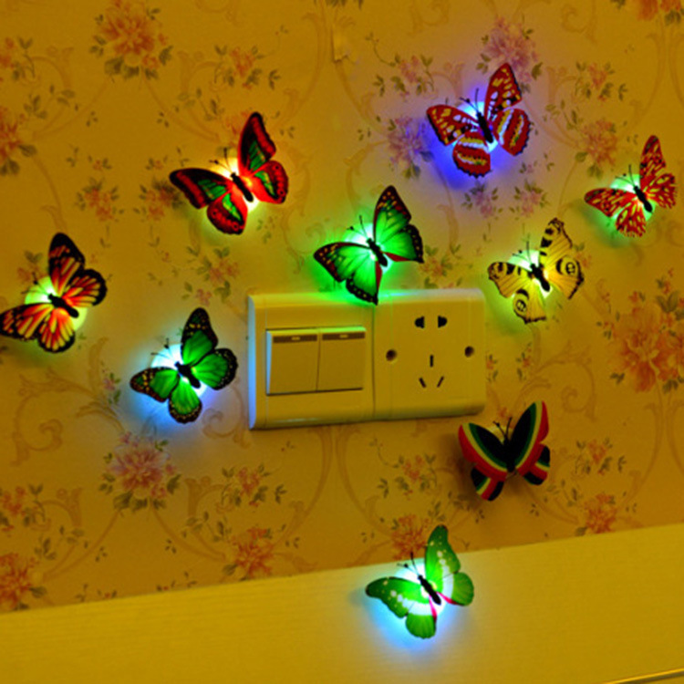 LED luminous butterfly colorful color changing night light 3D simulation stereo wall sticker stall toy hot sale wholesale