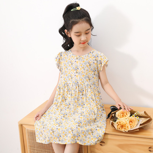 Summer girls' dresses children's Korean princess dress cotton silk sleeveless vest dress little girl floral dress wholesale
