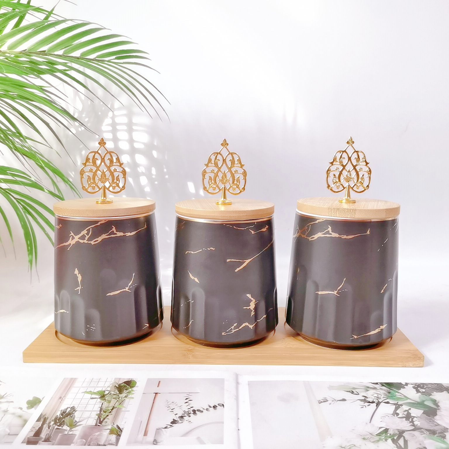 Tarro sellado de cerámica frasco de almacenamiento de exportación transfronteriza tapa de madera Tarro de almacenamiento de té condimento de cocina tarro de café tarro traje