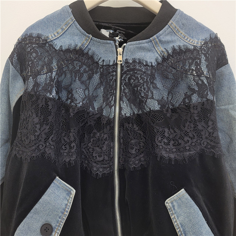 2026 primavera nuevo diseño de encaje de moda sensación suelta chaqueta denim de terciopelo de moda