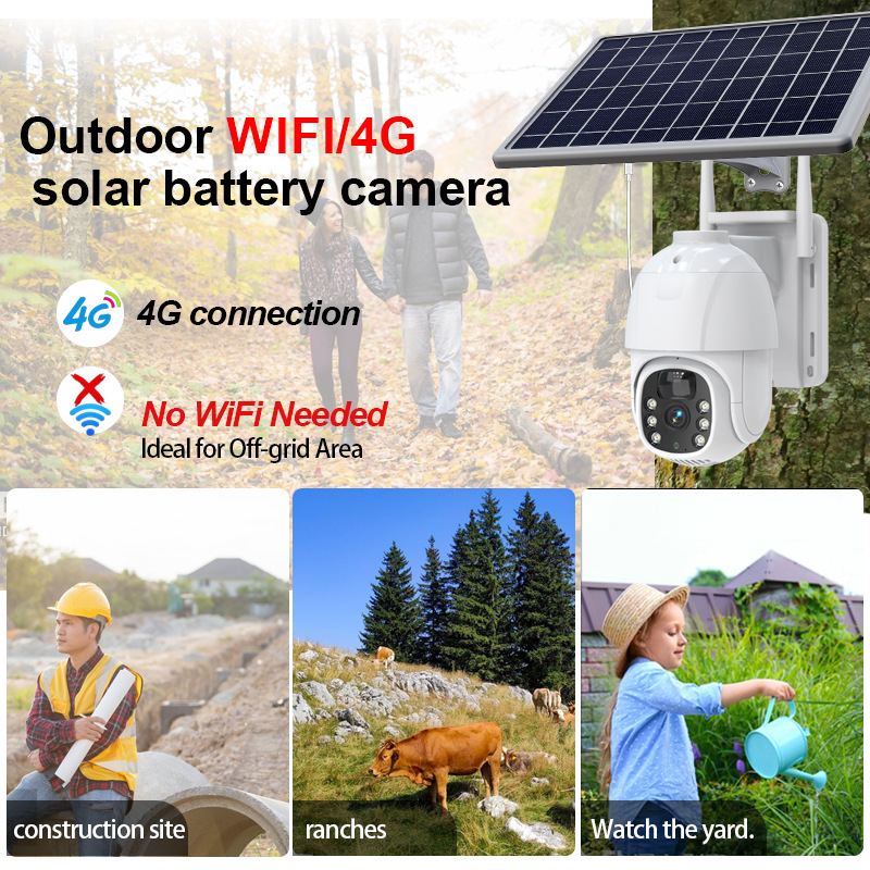 Monitoreo panorámico al aire libre Cámara de vigilancia solar para hogares Cámara de vigilancia WiFi 4G Night Vision HD