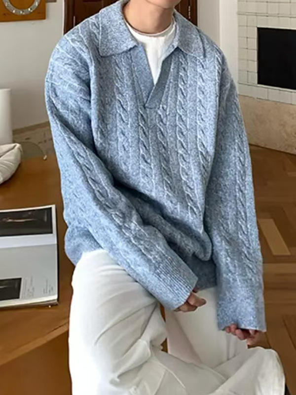 灰色假两件不起球毛衣男款冬季慵懒高级感韩系穿搭v领内搭针织衫|undefined