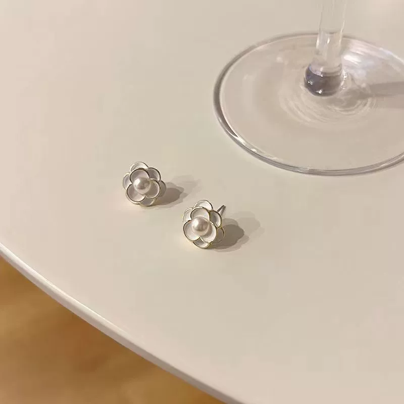 Earrings Camellia Design, Light-Luxury Floral Studs, 2024 Trend, Female