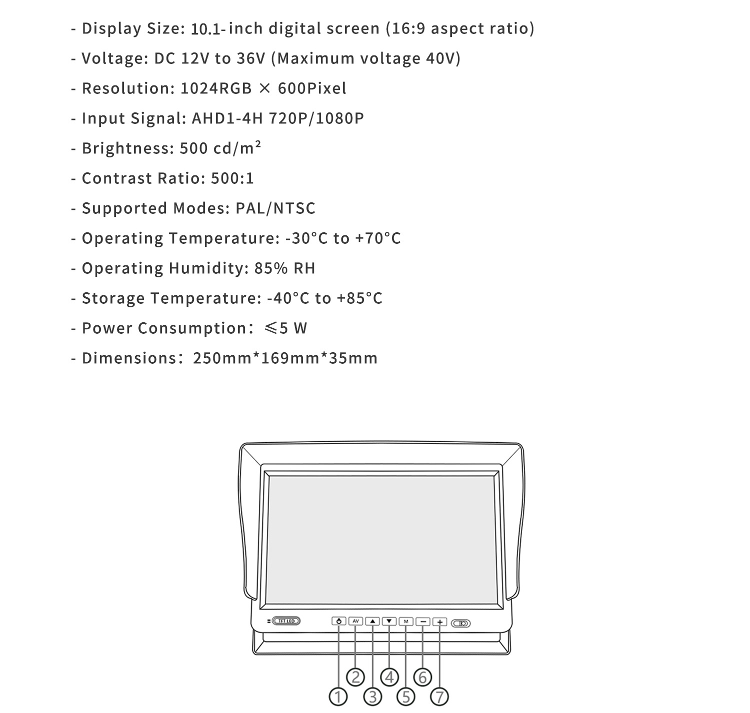 Car 10.1inch Display Screens Ahd Passenger Car and Truck Rear View Reversing High-Definition Four-Split Monitoring Blind Spot Image Screen