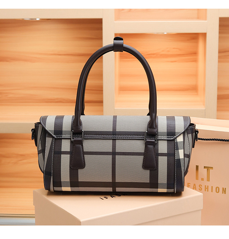 Nischendesign neue Damentasche Mode Plaid Print Handtasche Kontrastfarbe Boston Tasche Schulter Umhängetasche Großhandel_voghion.com