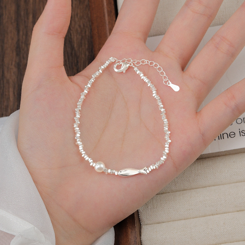 Broken Silver Pearl Koi Bracelet Broken Silver Fish Every Year Elegant Versatile Hand Jewelry Women's High-End Accessories Wholesale