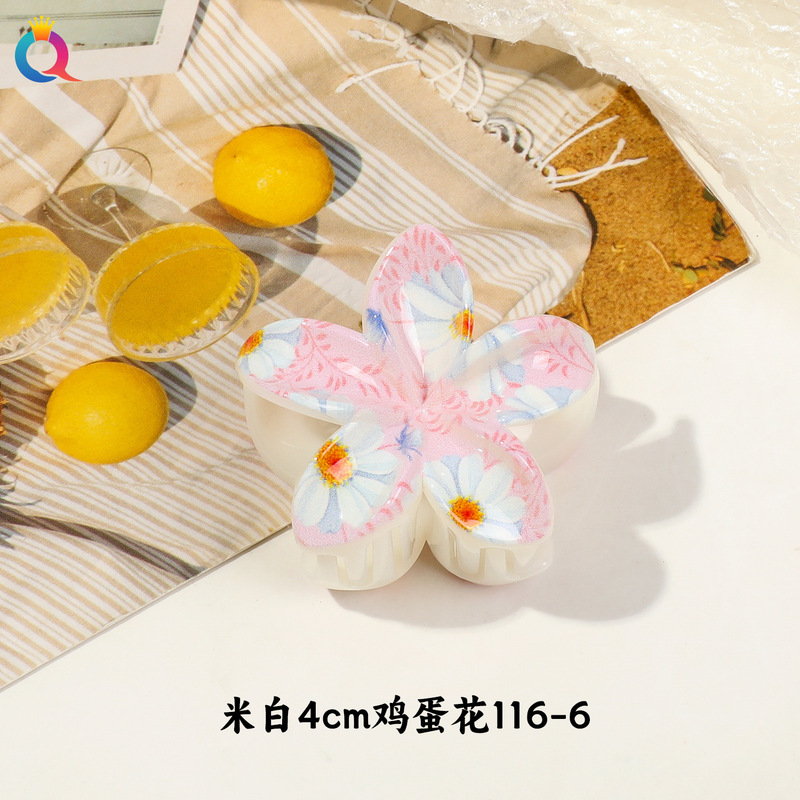 Qiyue クロスボーダー小型 UV プリント小さな新鮮なプルメリアクリップかわいいポニーテールフラワーヘアピンヘアアクセサリー女性のための卸売|undefined