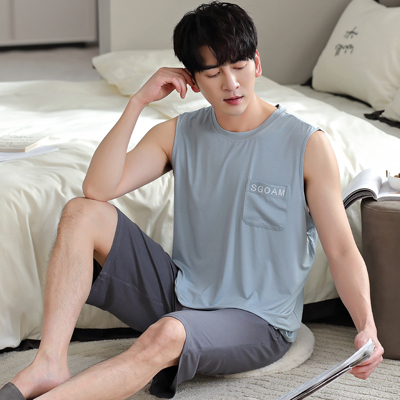 Hombres modal pijamas verano chaleco Delgado pantalones cortos más tamaño sin mangas desgaste del hogar chaleco Delgado desgaste exterior traje
