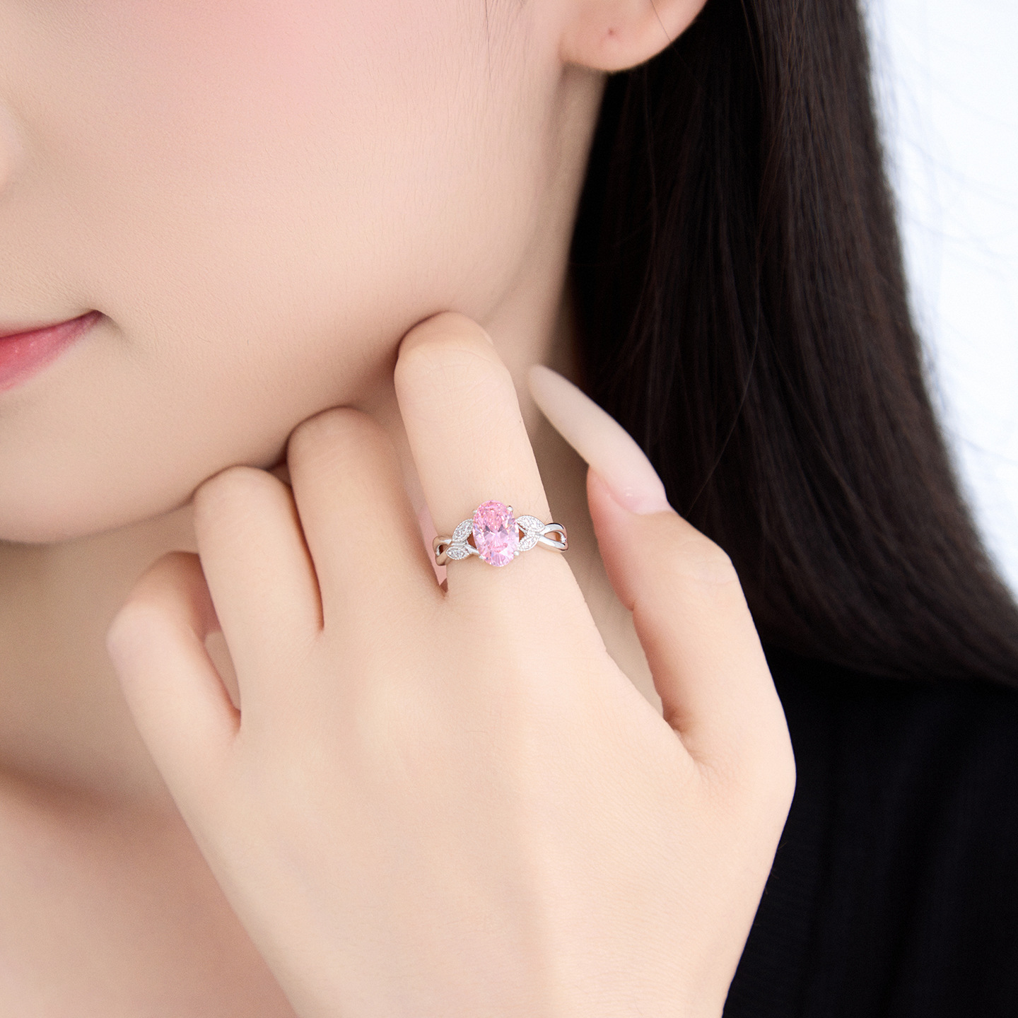 Anillo Ovalado Rosa de Huevo de Paloma de Aleación de Cobre, Galvanizado, para Mujer image 5