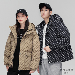 22 Fall/Winter Men's Down Jacket Jacquard Down Jacket Youth Removable Cap Down Jacket Thickened Men's and Women's Coat Spot