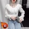 Lace lace half high neckline long sleeved women's top versatile for inner and outer wear， with a stylish base shirt