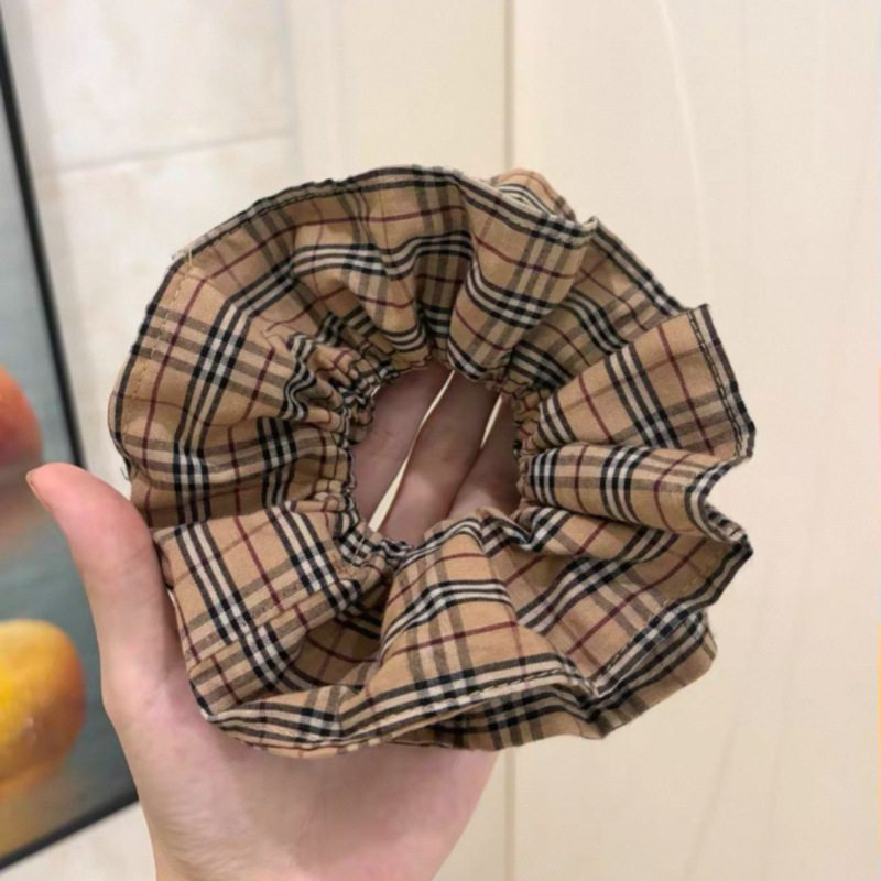 韩系藏蓝色格纹双层大肠发圈女气质扎头发丸子头发绳侧低马尾头绳|undefined