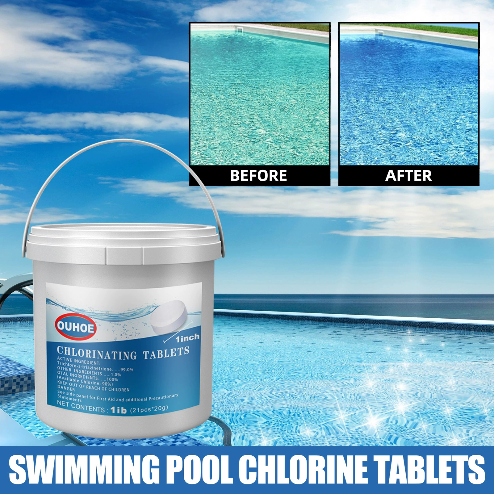 OUHOE бассейн шипучие таблетки Качество воды дезактивации Чистый бассейн Многофункциональная чистящая щетка бочка шипучие таблетки