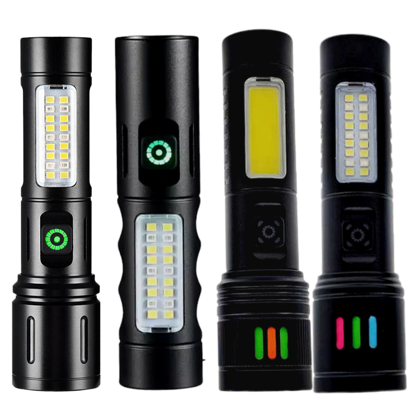 Antorcha láser blanca telescópica zoom con lámpara lateral de aleación de aluminio iluminación de luz intensa antorcha portátil multifuncional