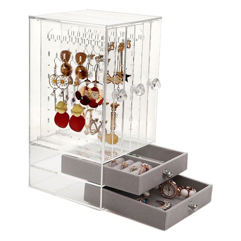 [En stock] pendientes de almacenamiento de pantalla rack hogar colgante collar pendientes de acrílico caja de joyería de gran capacidad