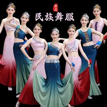 演出服傣族舞蹈演出服装女艺考儿童表演服修身鱼尾裙傣族舞半身裙