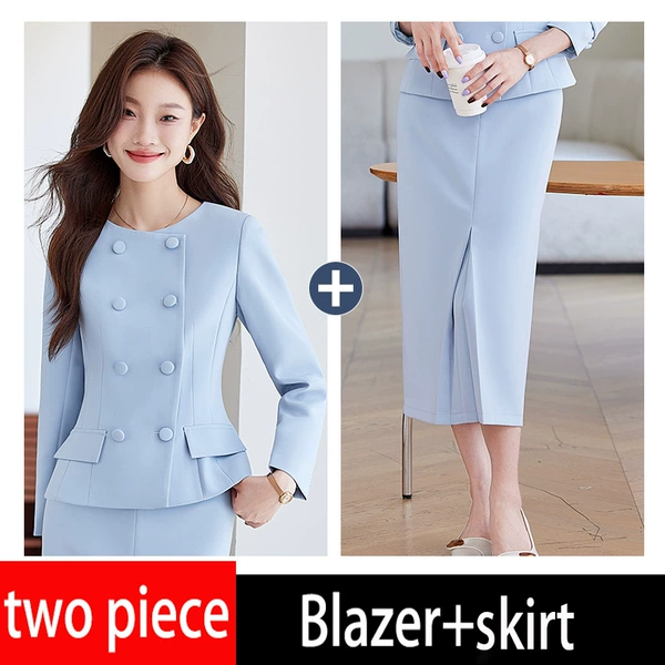baby blue blazer+skirt