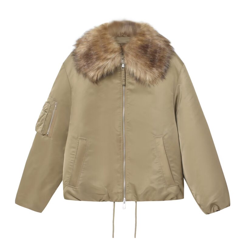 2025 Autumn New Women's Fashion European and American Style Faux Fur Effect Lapel Bomber Jacket 2025 Autumn New Women's Fashion European and American Style Faux Fur Effect Lapel Bomber Jacket