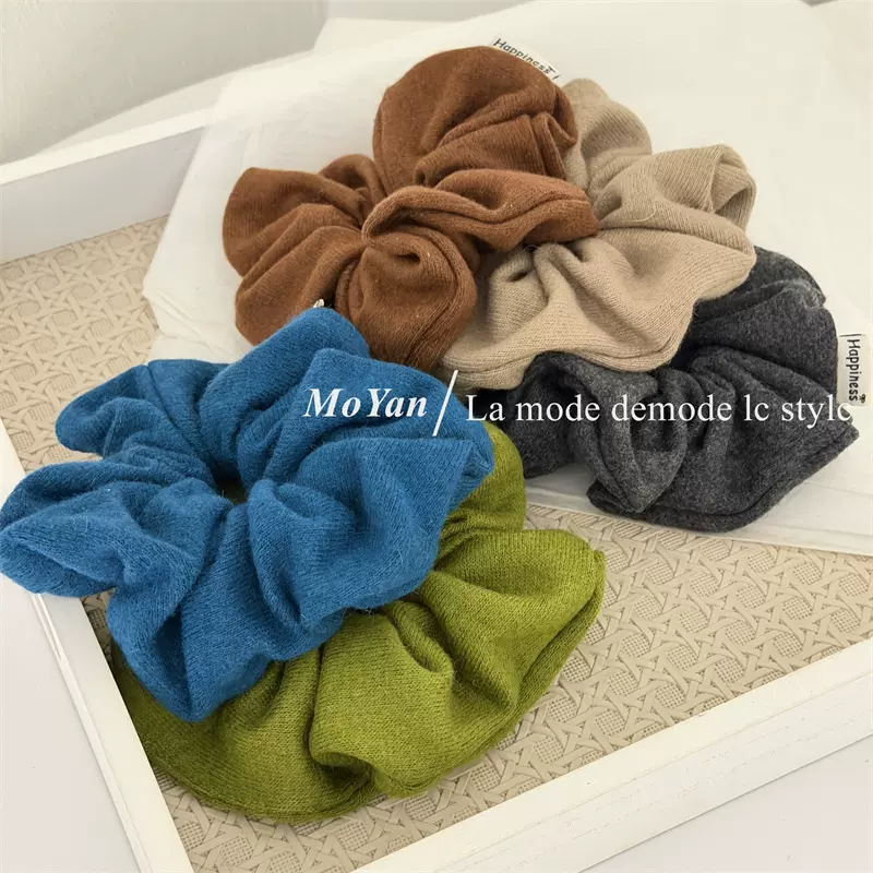 秋冬新款毛线针织大肠发圈高级感纯色扎头绳气质百搭马尾发绳头花