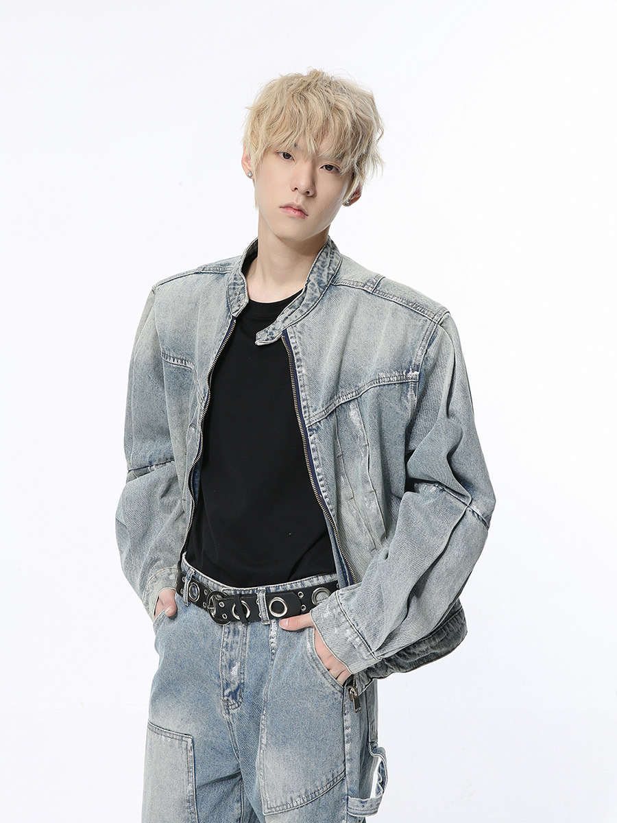 Mtlclothes ropa de Hombre | 2024 Four Seasons New American High Street retro suelo residuos estilo tendencia Denim traje