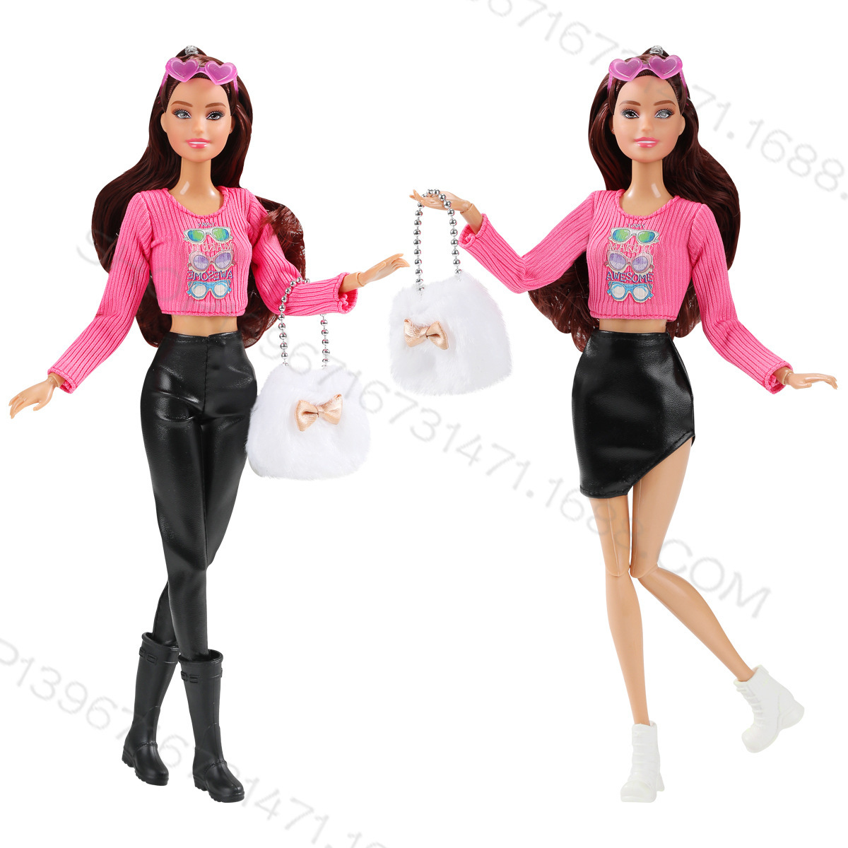 New Foreign Trade 30cm Barbie Doll Fashion Sports Casual Leather Pants Skirt Top Outfit Versatile Cute Beautiful