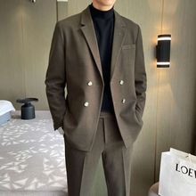 男士两件套潮新郎西服套装结婚礼服轻熟风男装休闲痞帅西装双排扣