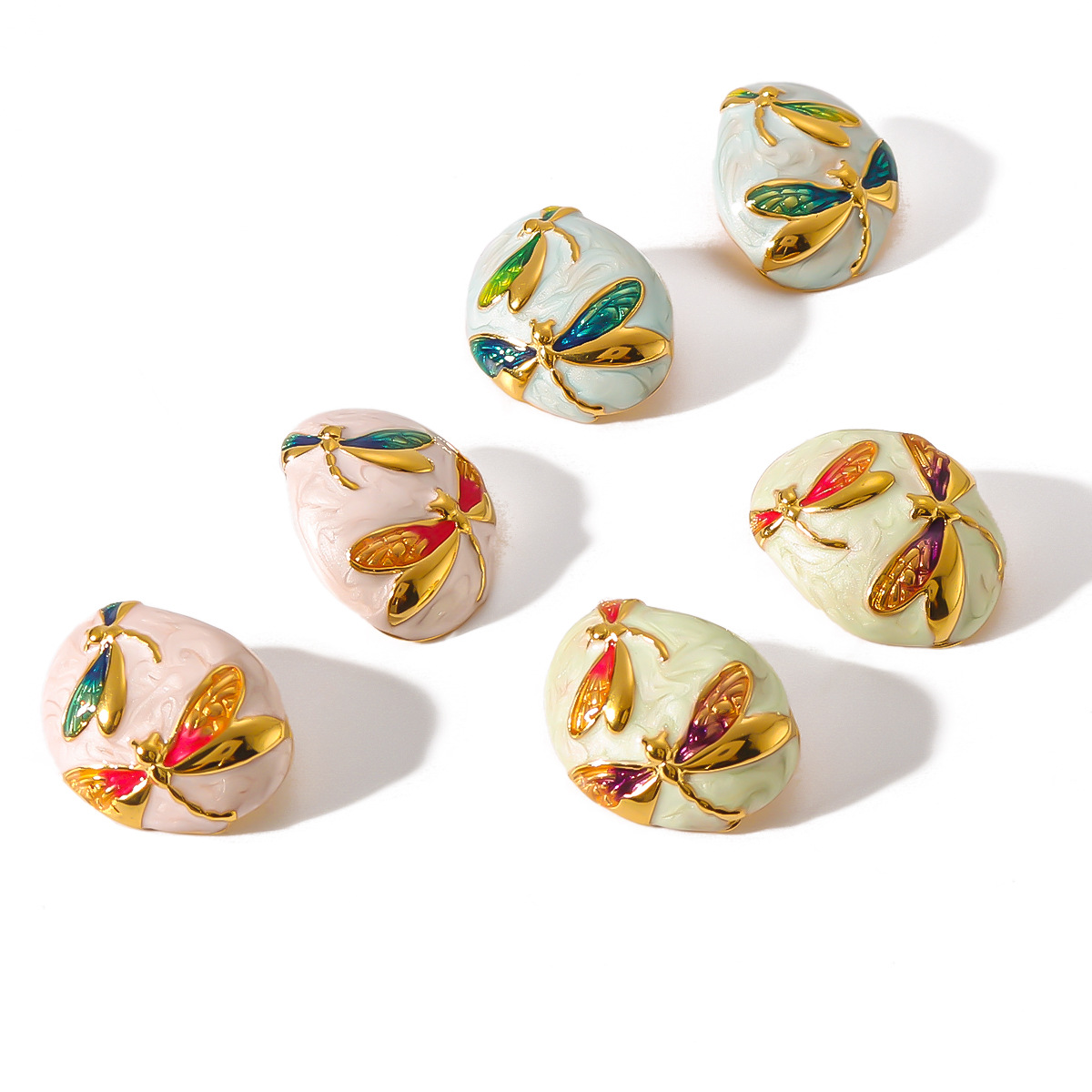 Leaf, Insect, Flower, Dragonfly Pattern Women's Gender 1 Pair IG Style Simple Style Leaf Insect Flower Enamel Inlay 304 Stainless Steel Zircon Ear Studs