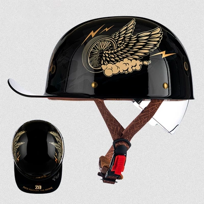 Cross-Border Motorcycle Helmet, Retro Half Helmet, Flip-Up Helmet, Men's and Women's Prince-Style Baseball Cap, Electric Vehicle Helmet, New National Standard 3C Certification (Motosiklet kaskı (dəbilqə)) - rw03-inner-mirror-model-black-flywheel-m-size-53-54cm