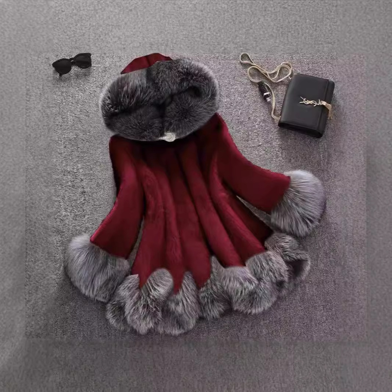 2024 Autumn and Winter Mid-Length Coat Faux Fur Mink Faux Fox Fur Slim Fit Plus Size Hooded Coat Versatile Light Luxury 2024 Autumn and Winter Mid-Length Coat Faux Fur Mink Faux Fox Fur Slim Fit Plus Size Hooded Coat Versatile Light Luxury