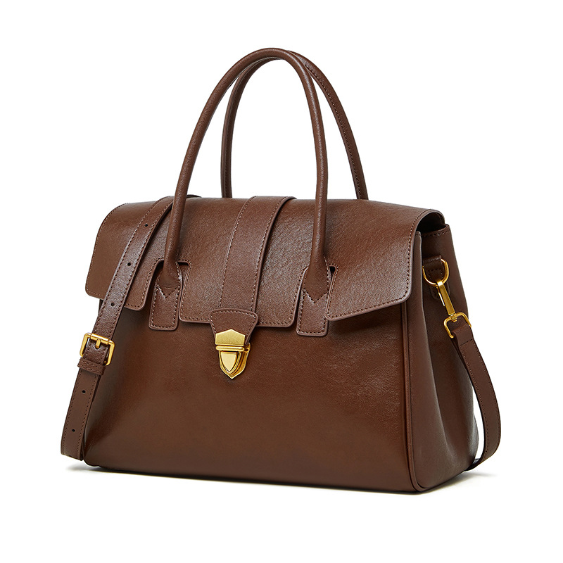 Vintage Genuine Leather Tote Bag New Cross-Border Vegetable-Tanned Cowhide Large Capacity Briefcase For Women Business Travel And Commuting - Thumbnail 8