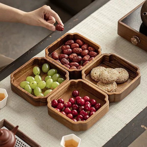 Walnut wood solid wood office and home stackable tea table fruit tray, new Chinese style wedding snack tray