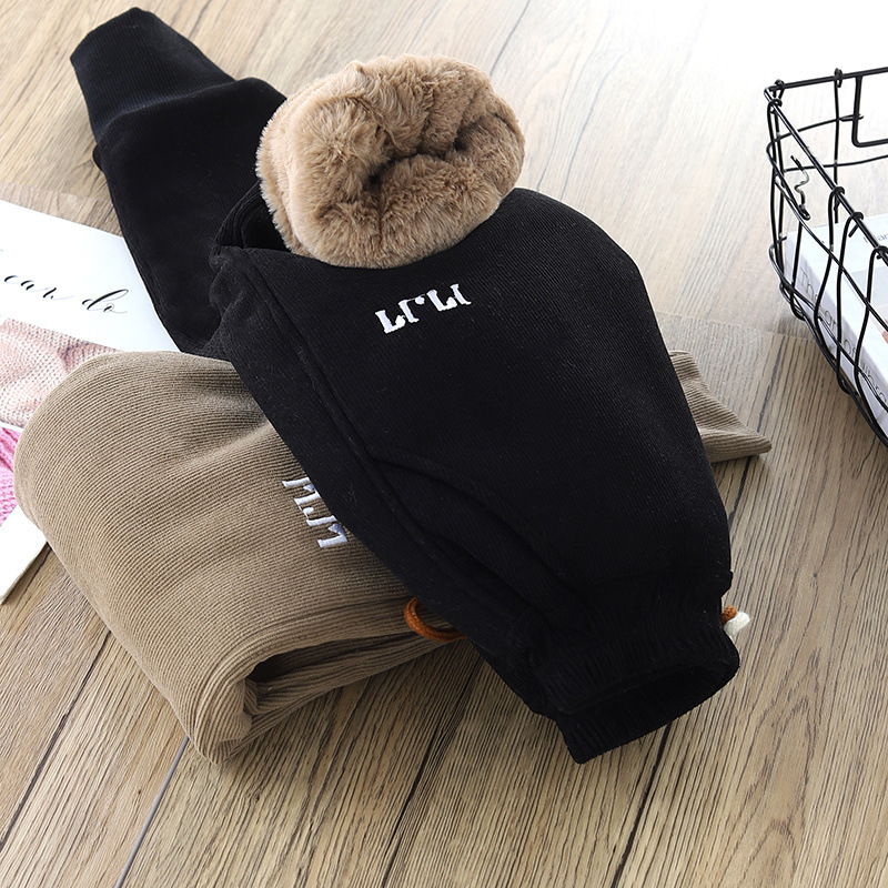 [Three-Layer Imitation Rabbit Fur Thickeneding] New Velvet Pants for Boys and Girls, Winter Warm Winter Pants for Middle and Large Kidsren