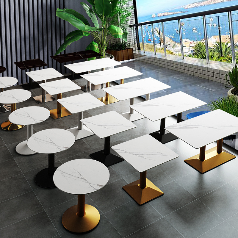Commercial Rock Board Dining Table Light Luxury Modern Simple Coffee Shop Table Milk Tea Fast Food Shop Square Table Negotiation Table and Chair Small Round Table