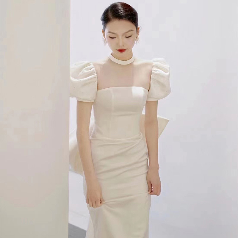 French-Style Light Wedding Dress 2026 New Model, Bride's Elegant Small Train, Simple Fishtail Satin Dress for Spring French-Style Light Wedding Dress 2026 New Model, Bride's Elegant Small Train, Simple Fishtail Satin Dress for Spring