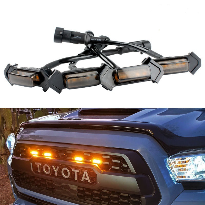 汽车越野车SUV通用前脸格栅中网led小黄灯改装配件日间行车灯雾灯